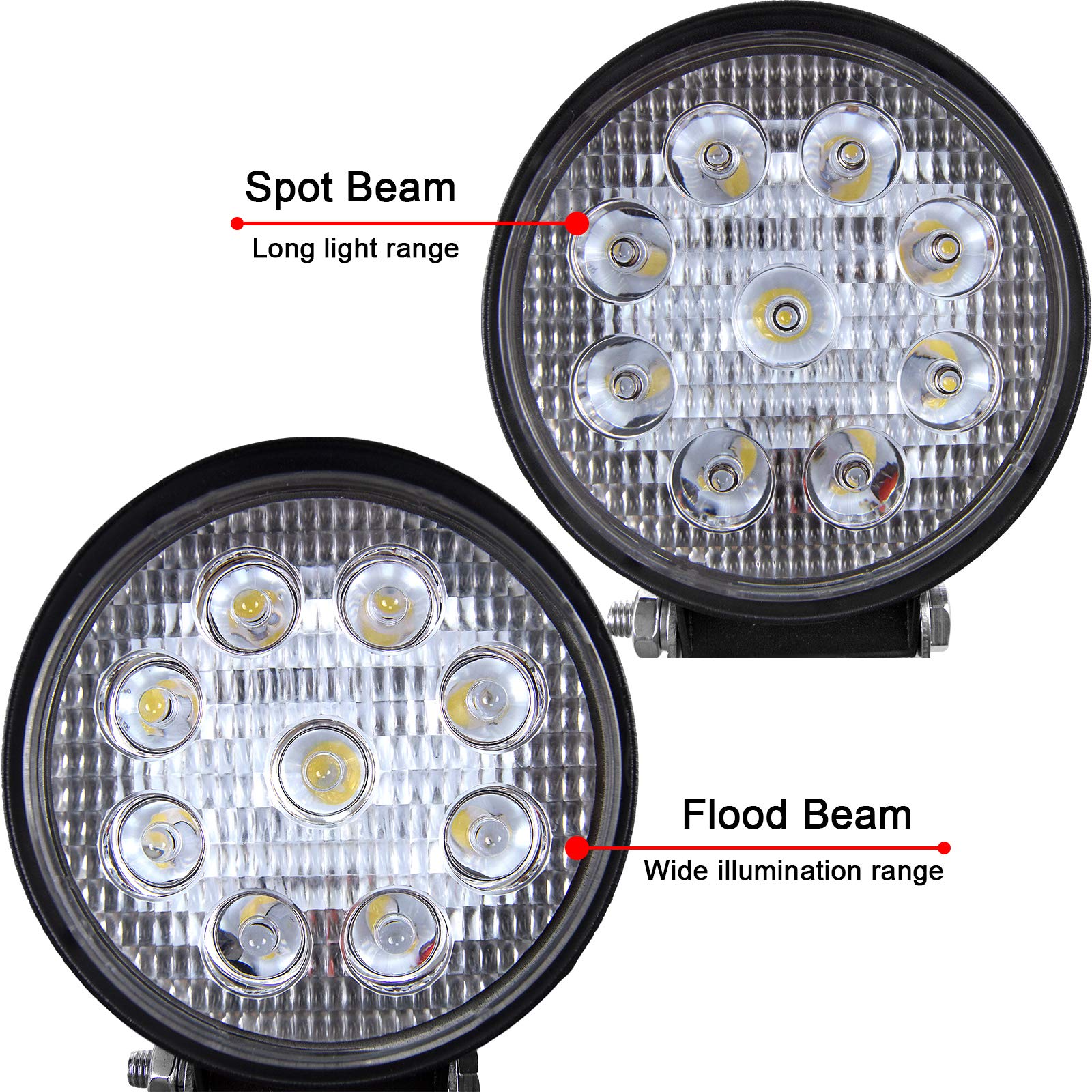 RIGIDON 2 Pcs Round Led Work Light, 4 inch 42W Flood Beam, 12V 24V Driving Lights Lamp for Car Off Road Boat Truck 4x4 SUV ATV Tractors Excavator, 6000K White, Fog Lamp
