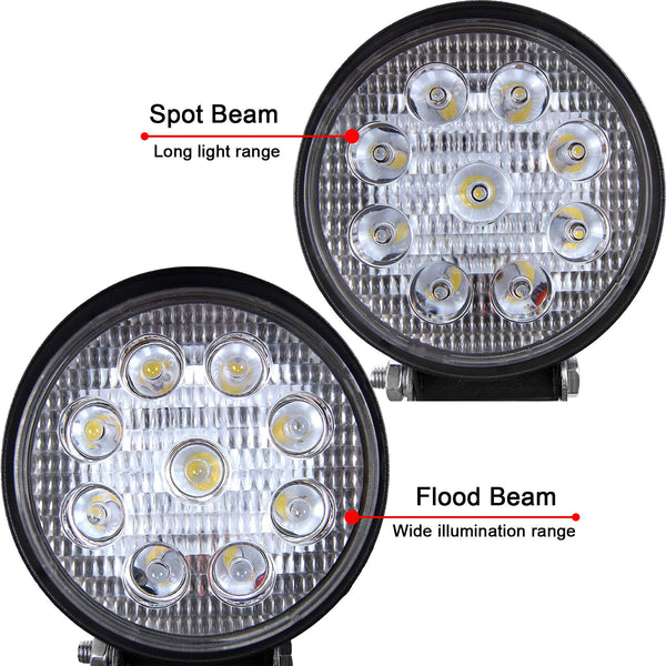 RIGIDON 2 Pcs Round Led Work Light, 4 inch 42W Flood Beam, 12V 24V Driving Lights Lamp for Car Off Road Boat Truck 4x4 SUV ATV Tractors Excavator, 6000K White, Fog Lamp