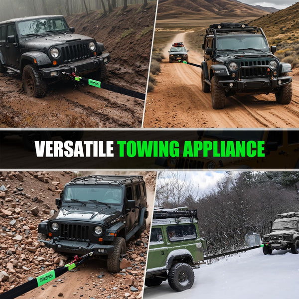 MAIKEHIGH Towing Rope 15 Ton (33,700 Lbs), 6M x 7.6cm Off-Road Recovery Tow Strap with 2 Gloves for Car, Truck, SUV, Snow (Green)