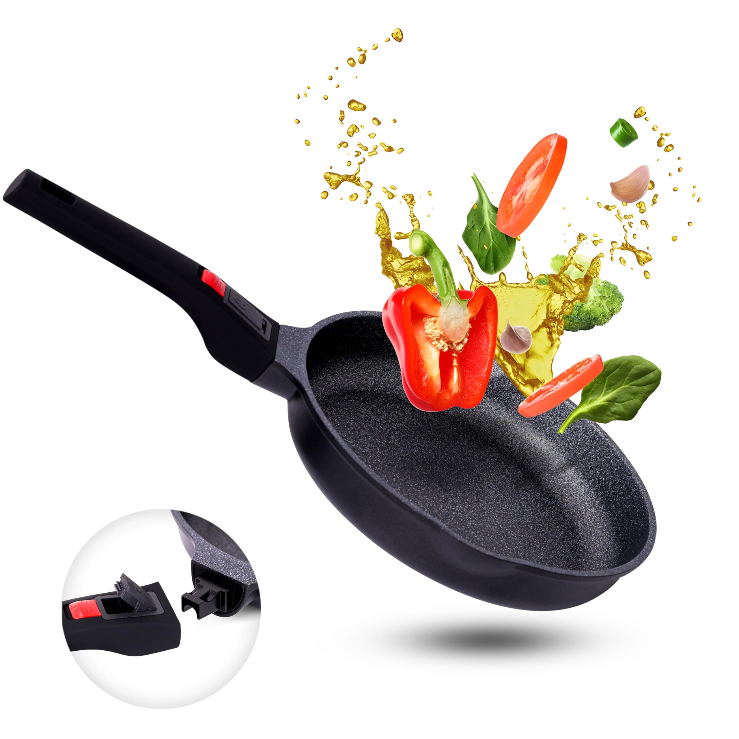 INTIGNIS Frying Pans 30 cm | Heavy Duty | Scratch Resistant | Detachable Handles | Induction, Gas, Electric Hobs Safe | Chemical Free Super Non-Stick