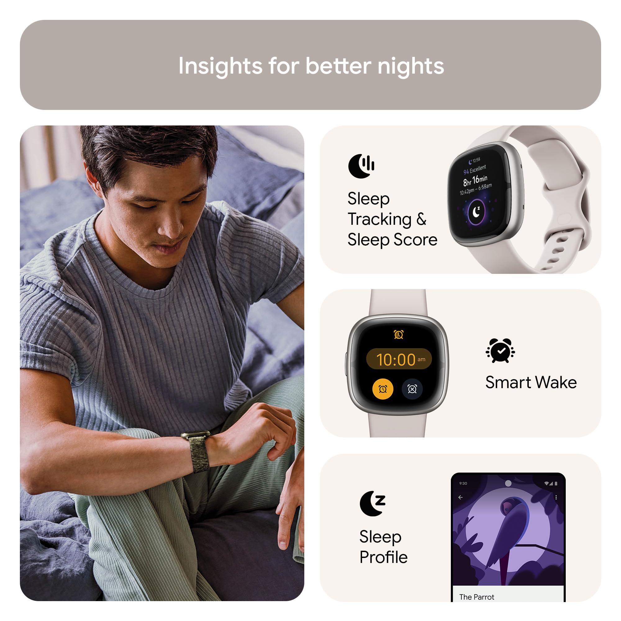 Google Fitbit Sense 2 Health and Fitness Smartwatch with built-in GPS, advanced health features, up to 6 days battery life - Compatible with iOS 15 or higher & Android OS 9.0 or higher
