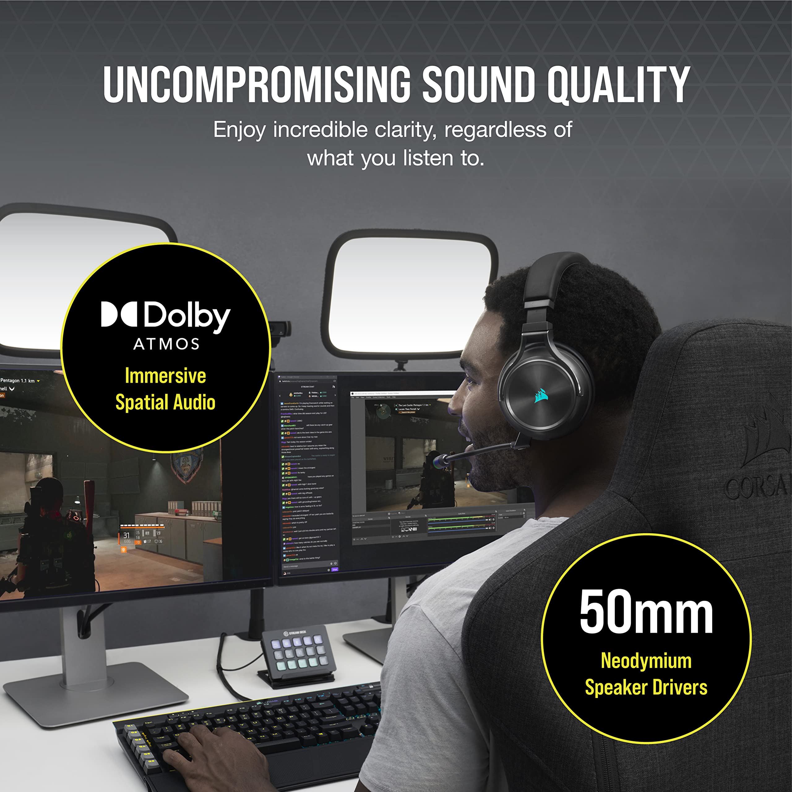 CORSAIR VIRTUOSO RGB WIRELESS XT Multiplatform Gaming Headset With Bluetooth – Dolby Atmos – Omni-Directional Microphone – iCUE Compatible – PC, Mac, PS5, PS4, Nintendo Switch, Mobile – Black
