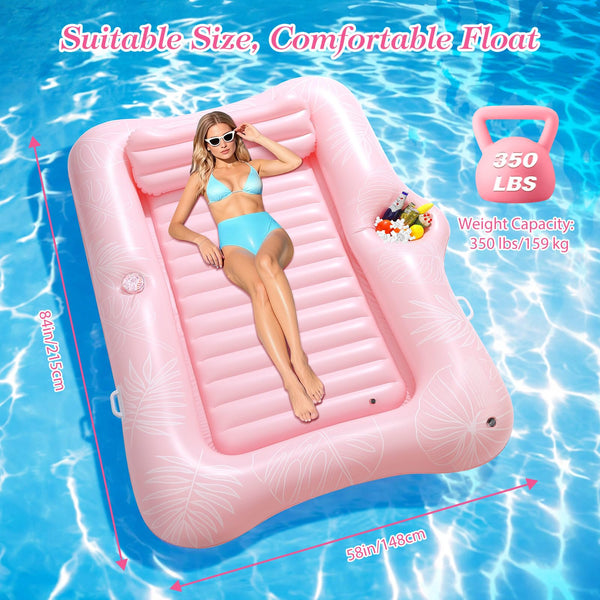 MoKo Pool Floats Adult, Floating Bed with Ice Bar, Tanning Bed Pool Raft Inflatable Lounger with Drink Holder Tanning Chair Inflatable Pool Toys for Party Beach Backyard