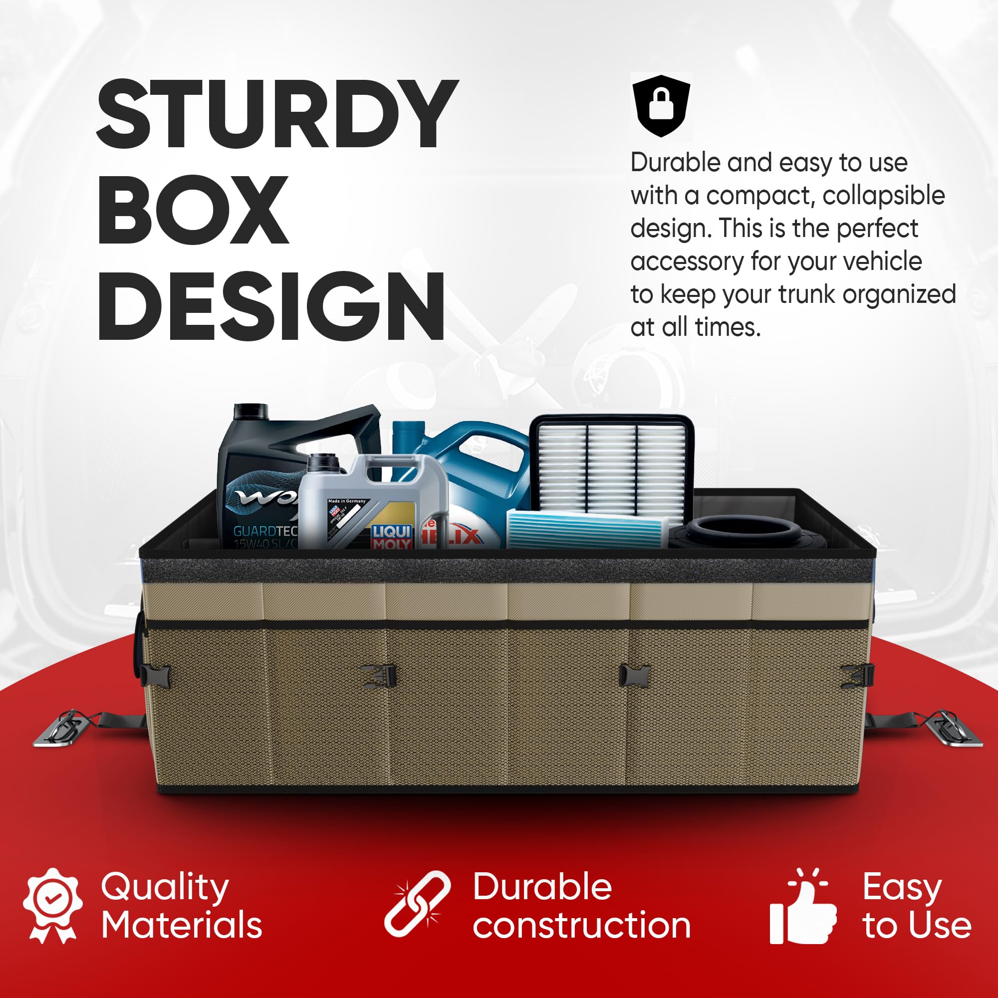 FORTEM Car Boot Organiser, Collapsible Multi Compartment SUV Organizer, Foldable Storage for Car Accessories for Women Men, 600D Oxford, Non Slip Bottom, Securing Straps, Soft Cover (50L)