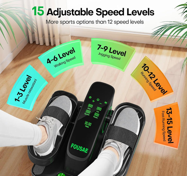Under Desk Elliptical Machine for Home, 2 in 1 Electric Pedal Exerciser, Electric Leg Exerciser for Seniors with 15 Adjustable Speed, Seated Cross Trainer with Remote Control & Non-Slip Pad