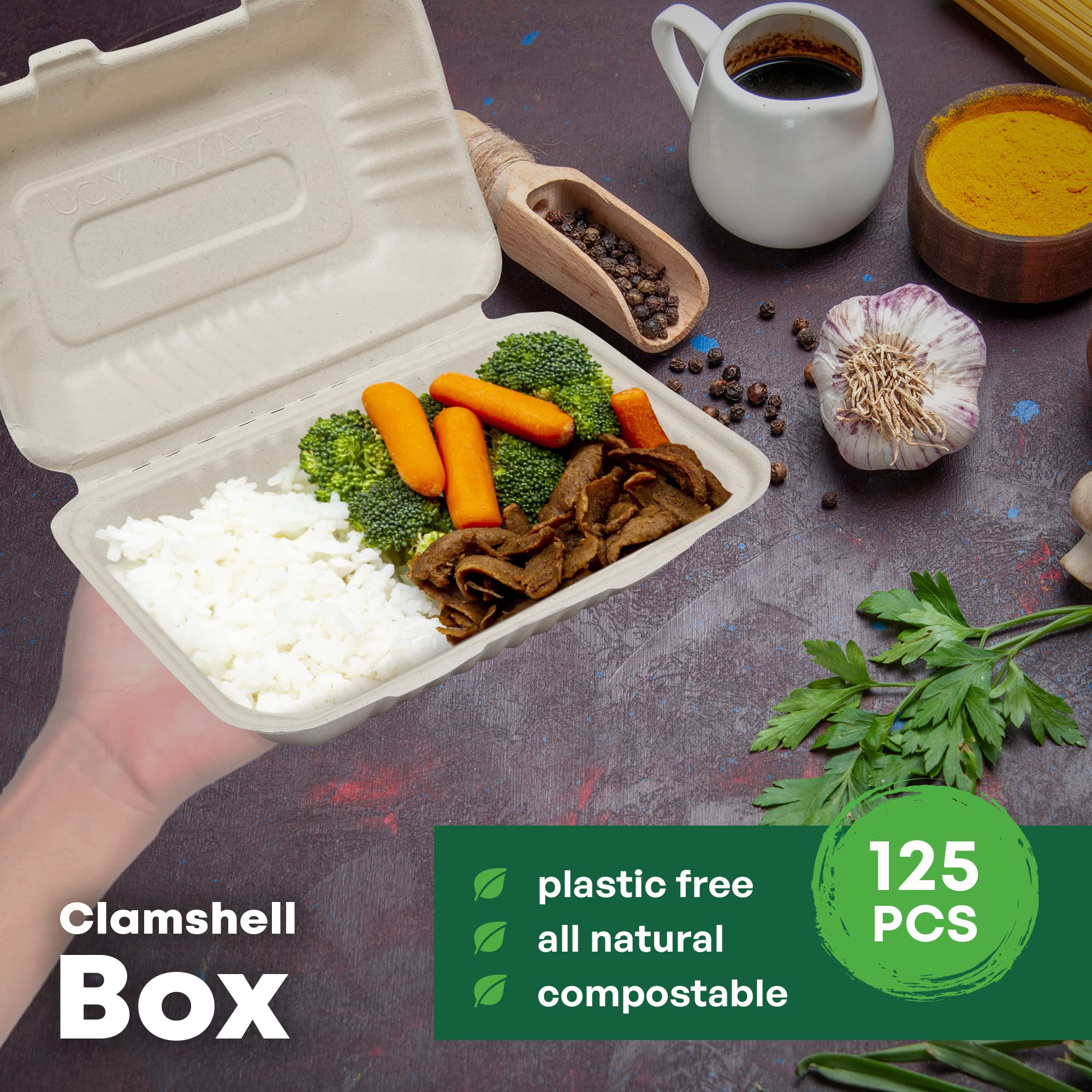 DISPOSABLE GREEN  Bagasse Clamshell Food Containers, Disposable Food Containers, Takeaway Boxes for Hot, Cold, Wet, & Oily Food, Unbleached Meal Prep