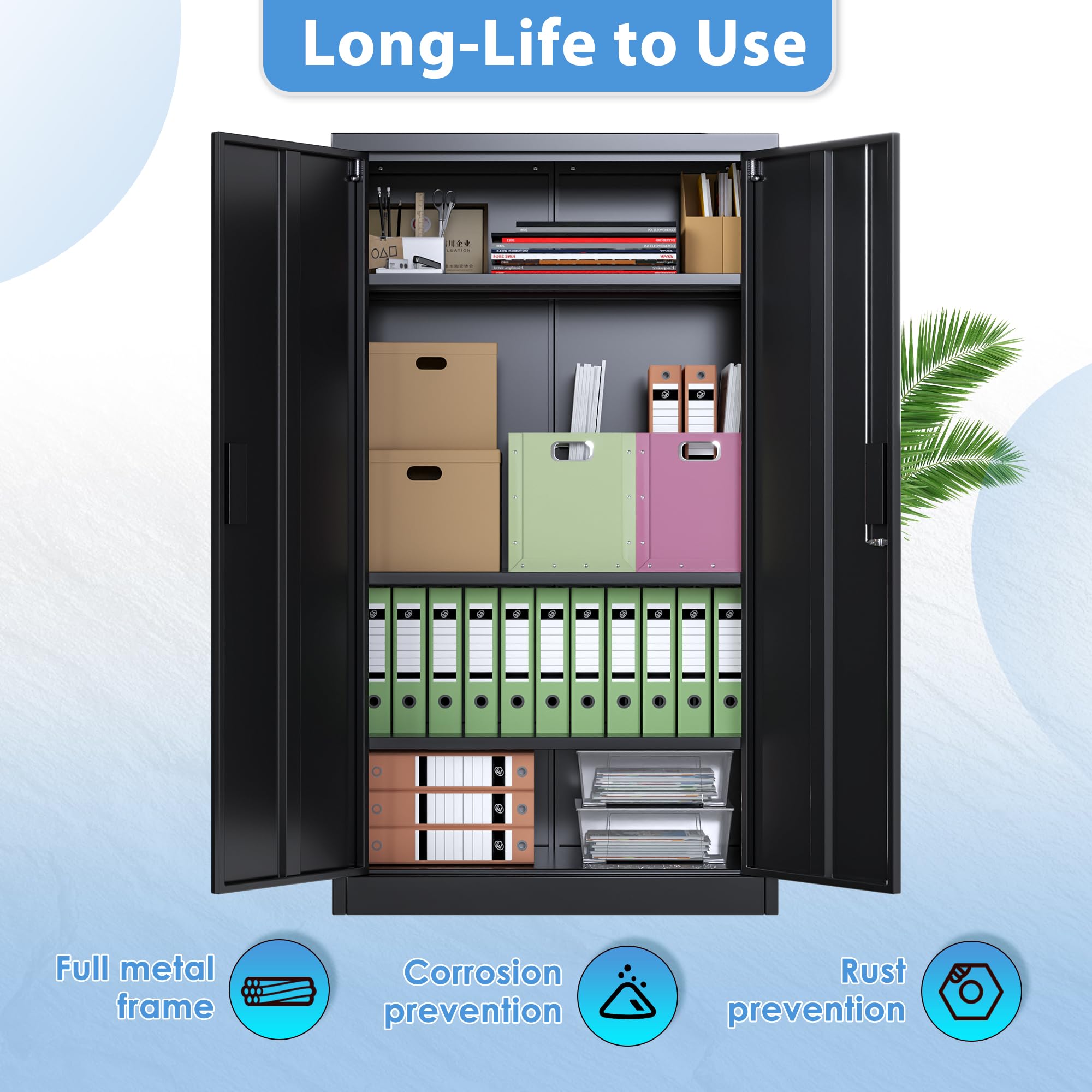 Metal Storage Cabinet with 2 Door and 3 Adjustable Shelves,140X80x40CM Steel Cabinet for Warehouse,Garage,Home,Office,Easy Assemble Required(Black/White)