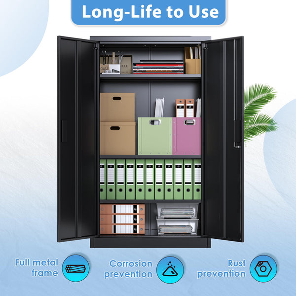 Metal Storage Cabinet with 2 Door and 3 Adjustable Shelves,140X80x40CM Steel Cabinet for Warehouse,Garage,Home,Office,Easy Assemble Required(Black/White)