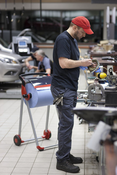 Tork 130070 Heavy-Duty Wiping Paper / 2 Ply Absorbent Paper Roll Suitable for Tork W1 Wipers Wall/Floor/Standard System / Blue / 1 x 340m / Ø 37.5cm