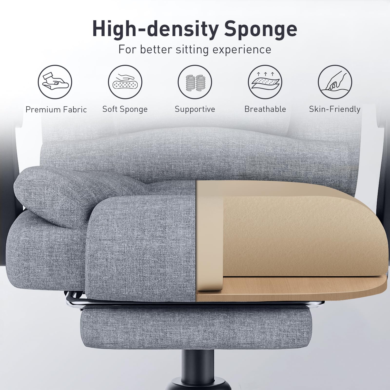 naspaluro Executive Office Chair High Back Desk Chair Ergonomic Recliner Computer Chair Gaming Chair with Tilt Function Heavy Duty for Home Office Working (Grey Fabric)