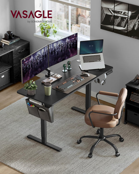 VASAGLE Electric Standing Desk, Height Adjustable Desk, 60 x 140 x (72-120) cm, 4 Memory Heights, Storage Pocket, for Home Office, Study, Rustic Brown and Ink Black LSD134K02