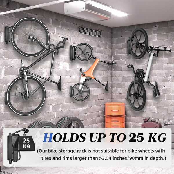 WELDUN Bike Wall Mount, Bike Hanger Rack, Swivelling Bike Holder, Vertical Bicycle Storage Rack for Garage and Indoor Use, Load Capacity 30kg