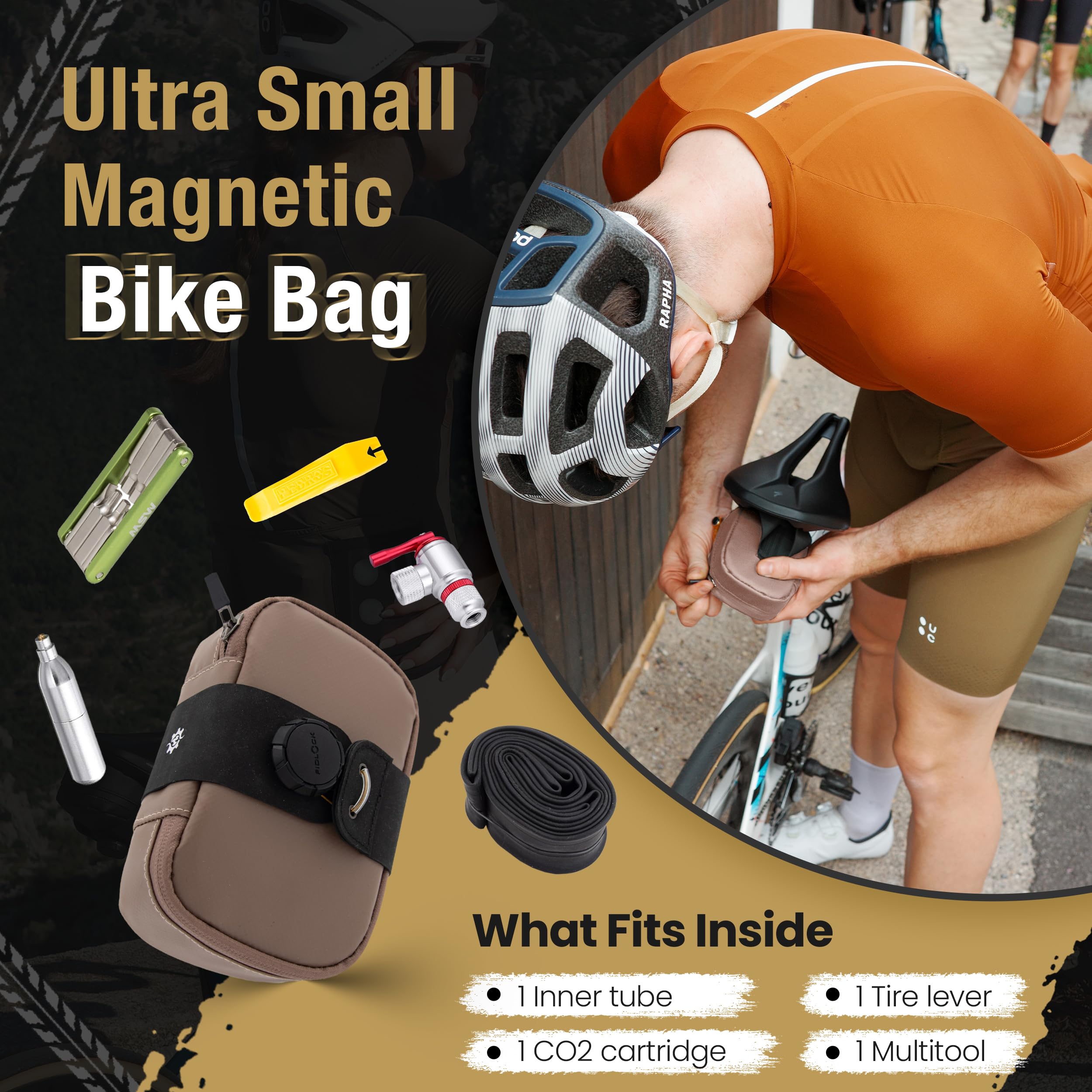 Lumiere & Co. Falcon Magnetic Bike Saddle Bag – 0.69L | 6" x 3.5" x 2" | Sleek Minimalist Brick Design, Fast Magnetic Buckle Attachment | Road Cycling–Specific Bike Seat Bag (Black, Large)