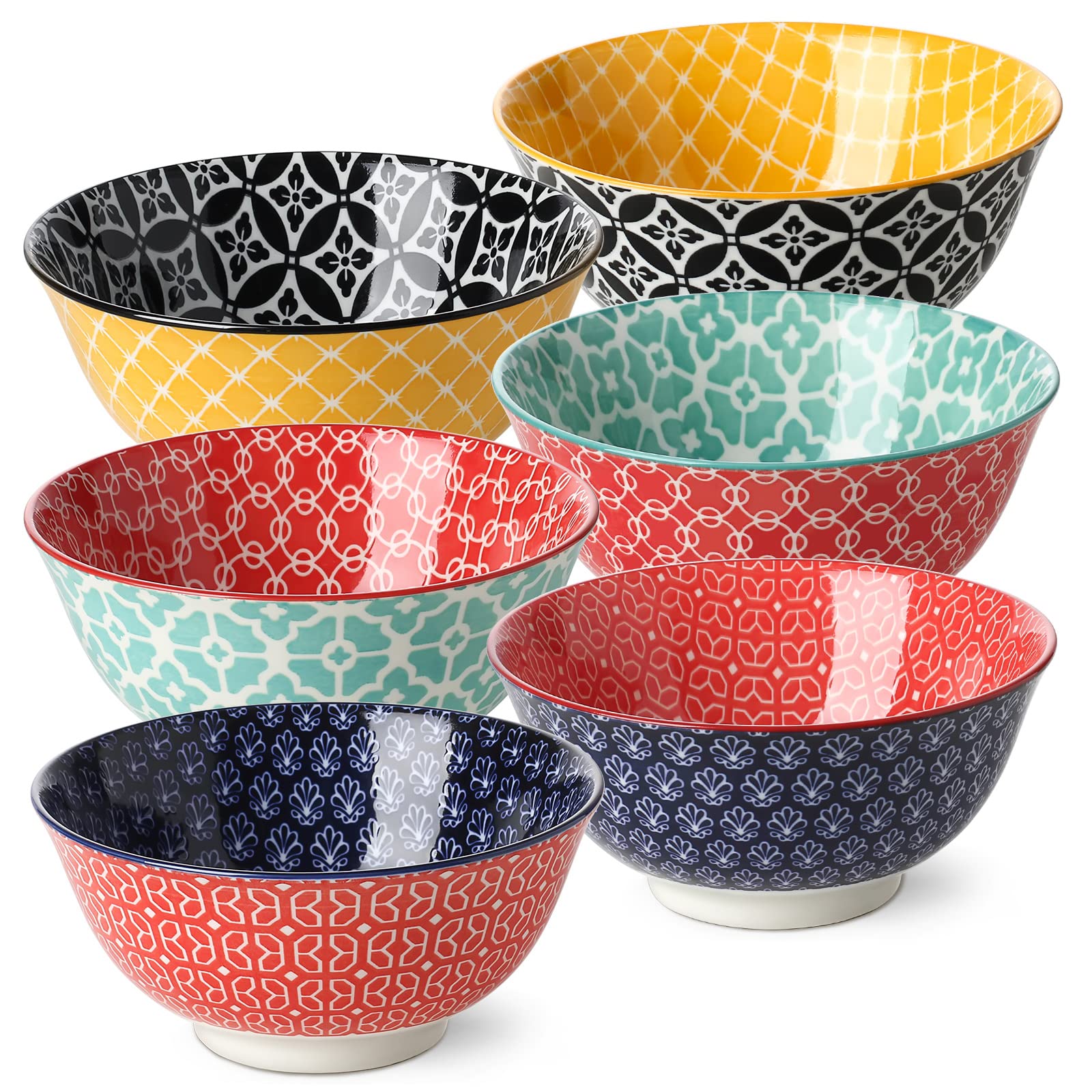 DOWAN Cereal Bowls Set of 6, 680 ml Soup Deep Bowls for Breakfast, 15.2 cm Dessert Bowls for Oatmeal, Ice Cream, Noodles, Salad, Rice, Poke, Pho,