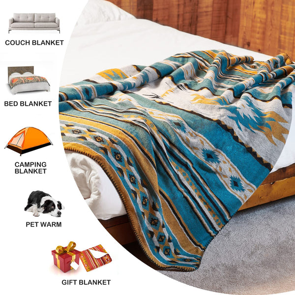 HORIMOTE HOME Aztec Patterned Soft Sherpa Throw Blanket Southwestern Navajo Tribal Style Warm Throw for Camping, Outdoor, Lightweight Boho Blanket for