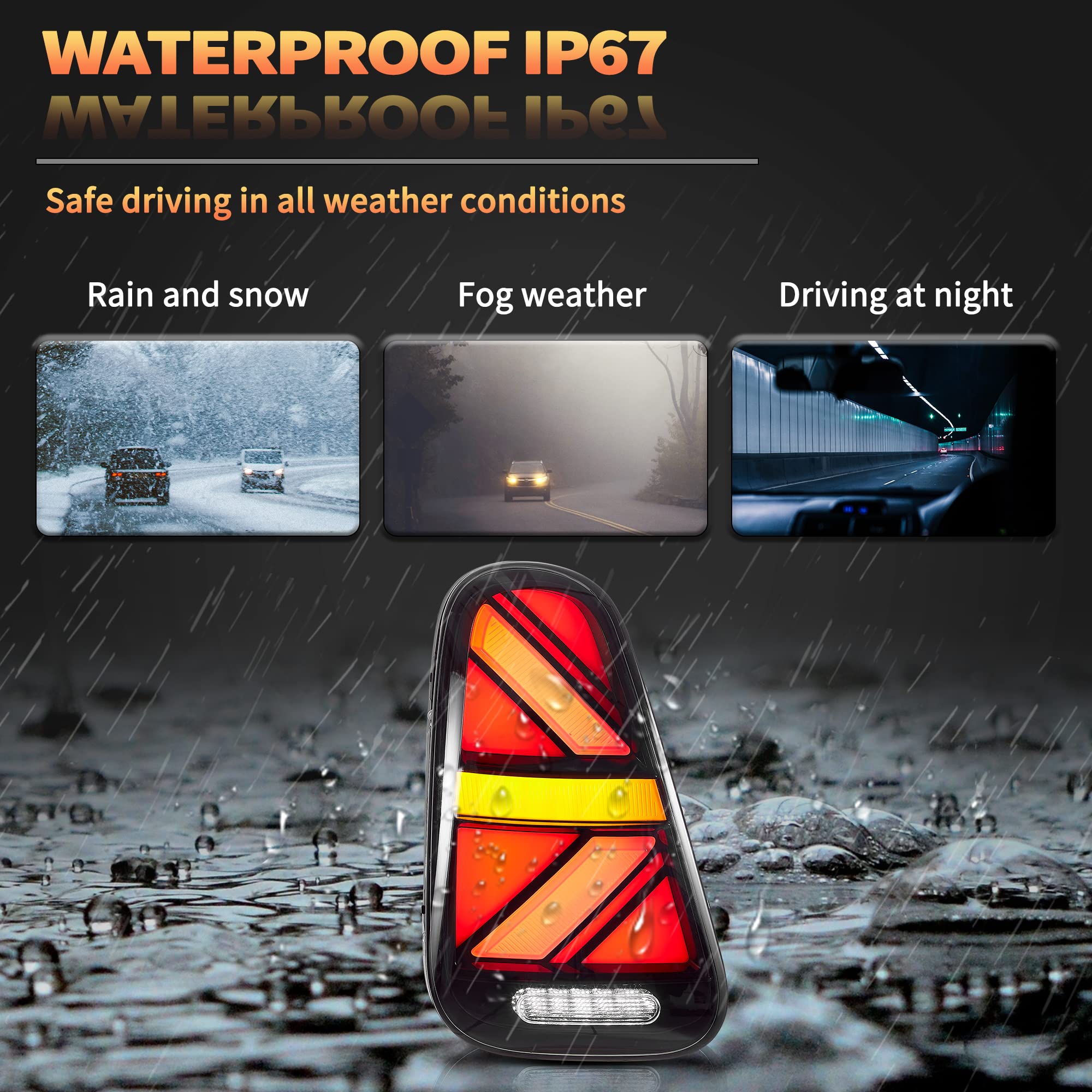 VLAND LED Rear Lights Compatible with Mini Cooper R50 R52 R53 2001-2006 1st Gen Hatch/Convertible, Union Jack Tail Lights w/Startup Dynamic Display & Sequential Indicator, 1 Set (Red)