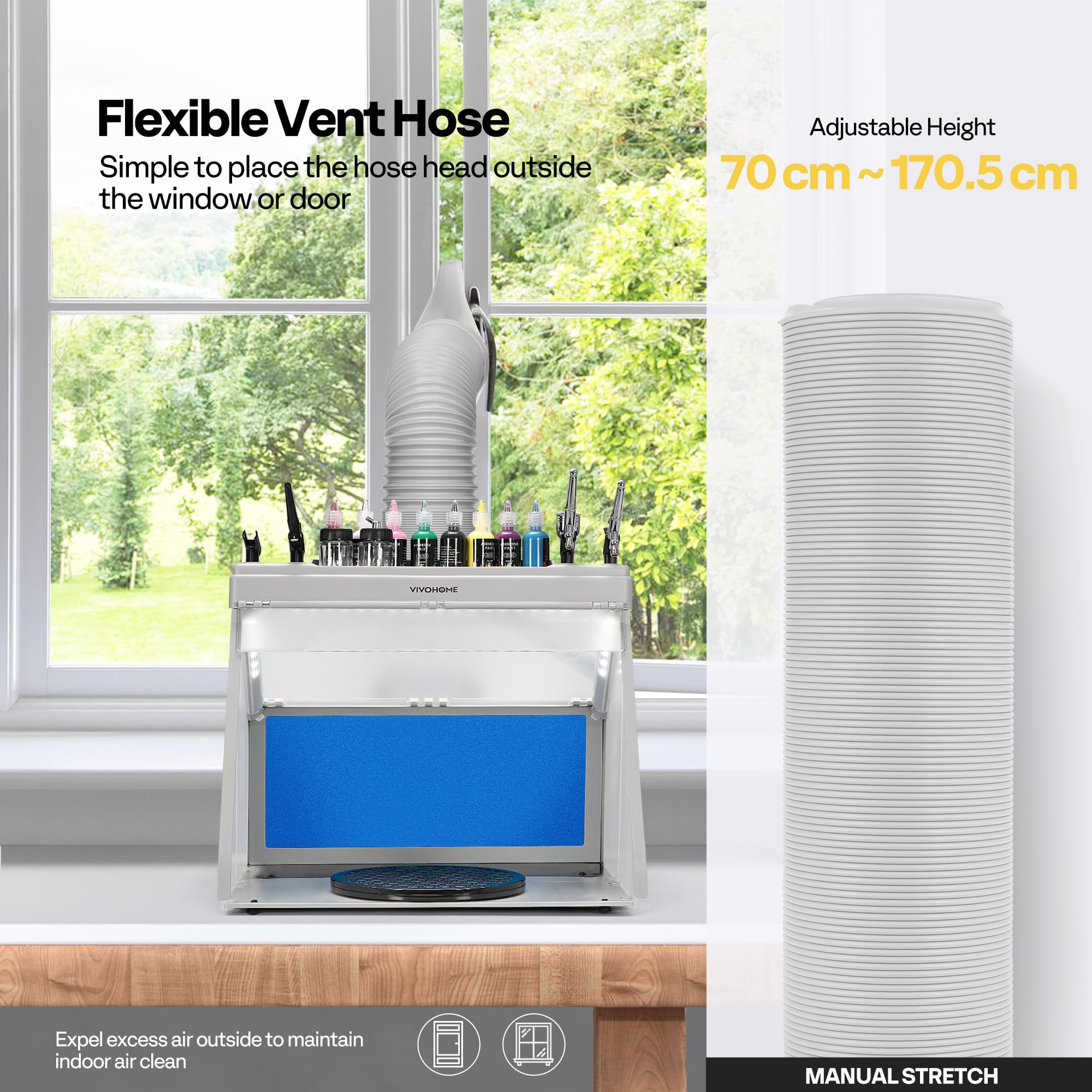 VIVOHOME Dual Fans Airbrush Paint Spray Booth with 4 LED Lights Turn Table and Filter Hose, Portable Airbrush Booth for Painting Model Craft