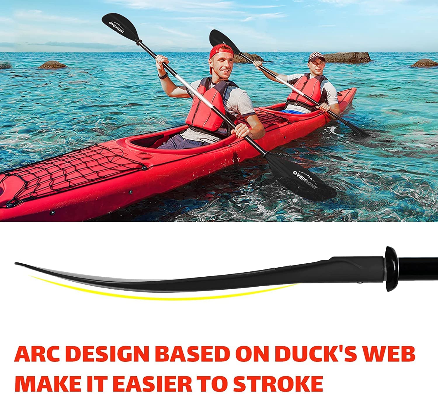 OVERMONT Aluminum Kayak Paddle 230cm/90.5in with Paddle Leash Lightweight Adjustable Portable Detachable Paddles Oars for Inflatable Boat Kayak