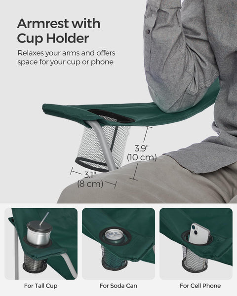 SONGMICS Set of 2 Folding Chairs, Camping Chairs, Comfortable Heavy Duty Structure, Max. Load 150 kg, with Drink Holder, Outdoor Chair