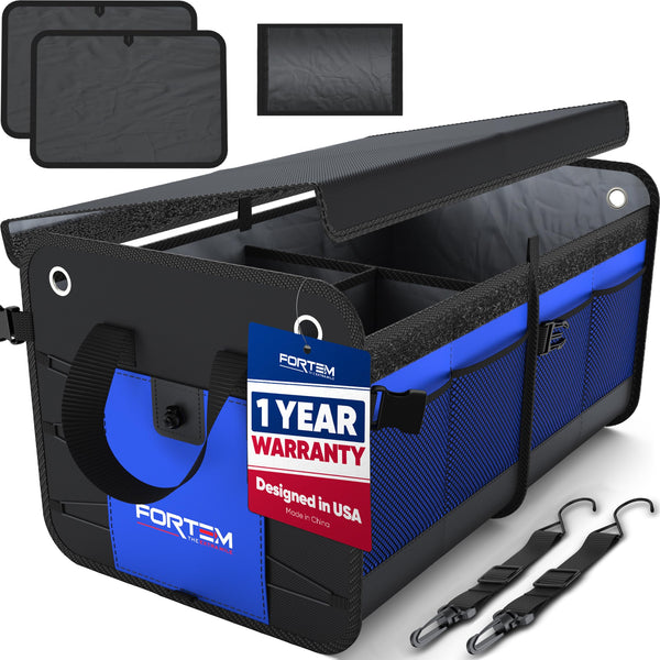 FORTEM Car Boot Organiser, SUV Boot Tidy, Trunk Storage, Collapsible Multi Compartment Car Organiser, Non Slip Bottom, Adjustable Securing Straps, Foldable Cover (65L)