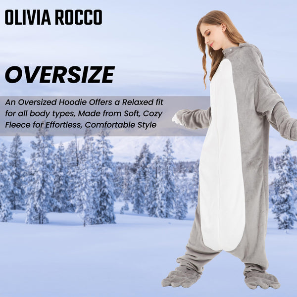 Olivia Rocco Animal Oversized Wearable Blanket Hooded Fleece Hoodie Blankets with Sleeves Soft Warm Extra Long Plush Winter Sweatshirt Loungewear One Size