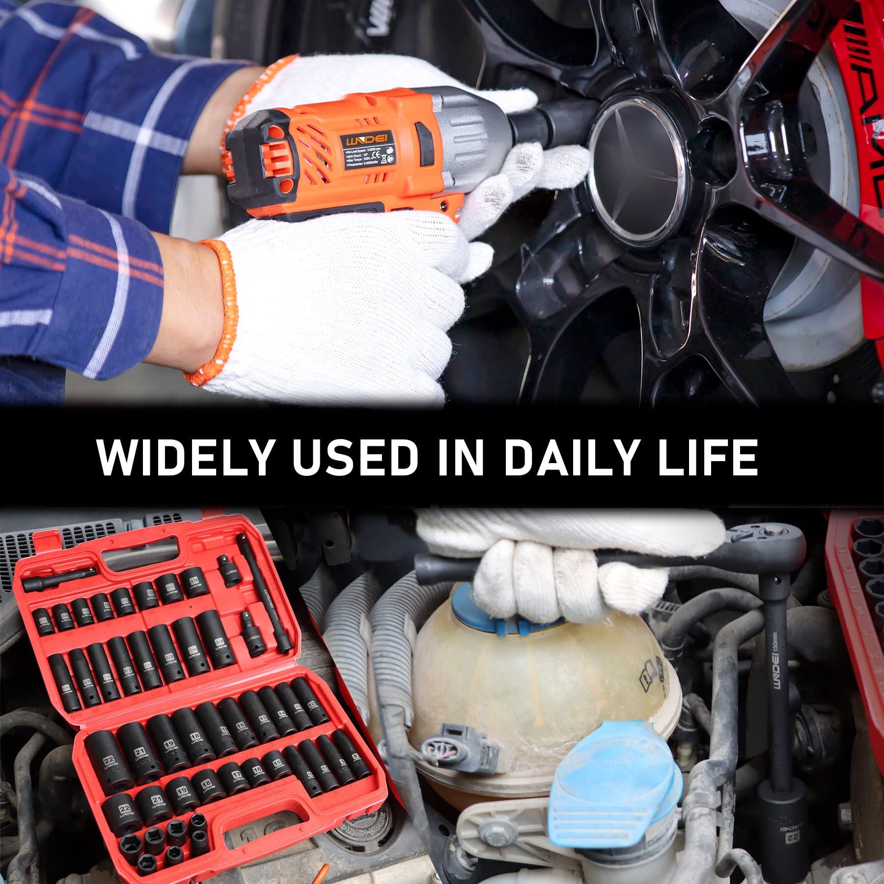 LLNDEI 1/4-Inch Drive Impact Socket Set, 52 PCS Mechanic Tool Set with Ratchet & Adapter, CR-V, Metric and Standard Full Sockets with Storage Tool Kit for Household & Automotive Repair & DIY Project