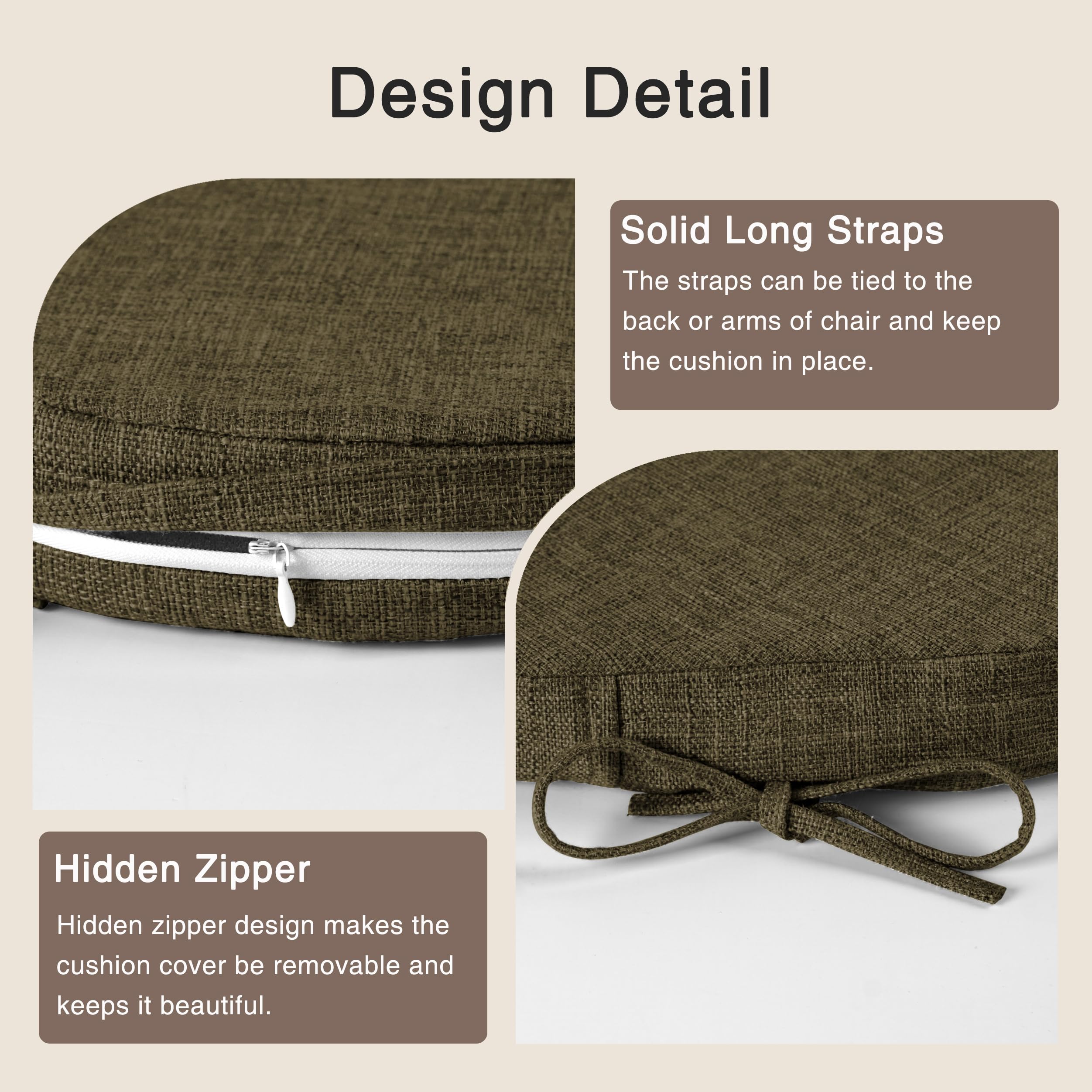 OVOV Chair Cushions for Dining Chairs Set of 4 Windsor Seat Cushion for Kitchen Room Chair Thick Textured Chair Pads with Ties and Non-Slip