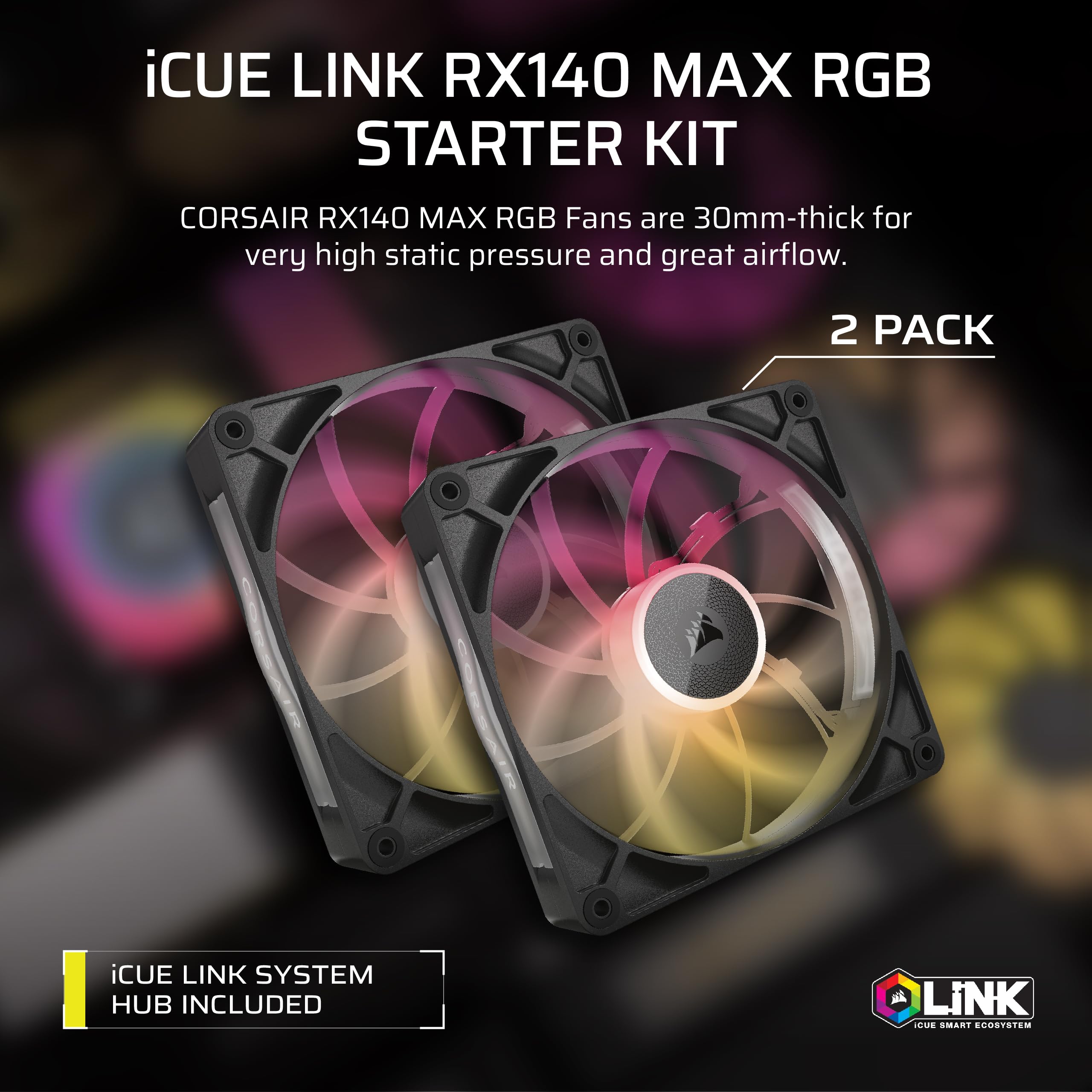 CORSAIR iCUE LINK RX120 MAX RGB 120mm PWM Thick Fans with iCUE LINK System Hub – High-Static Pressure – Magnetic Dome Bearing – Triple Pack – White