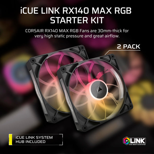 CORSAIR iCUE LINK RX120 MAX RGB 120mm PWM Thick Fans with iCUE LINK System Hub – High-Static Pressure – Magnetic Dome Bearing – Triple Pack – White