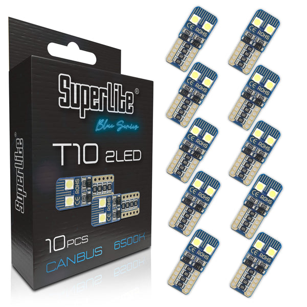 Superlite Set of 2 T10 Bulbs with 18 Leds from the Blue Series range. CanBus Technology and 6500K Colour Temperature. Ideal for Car and Truck.