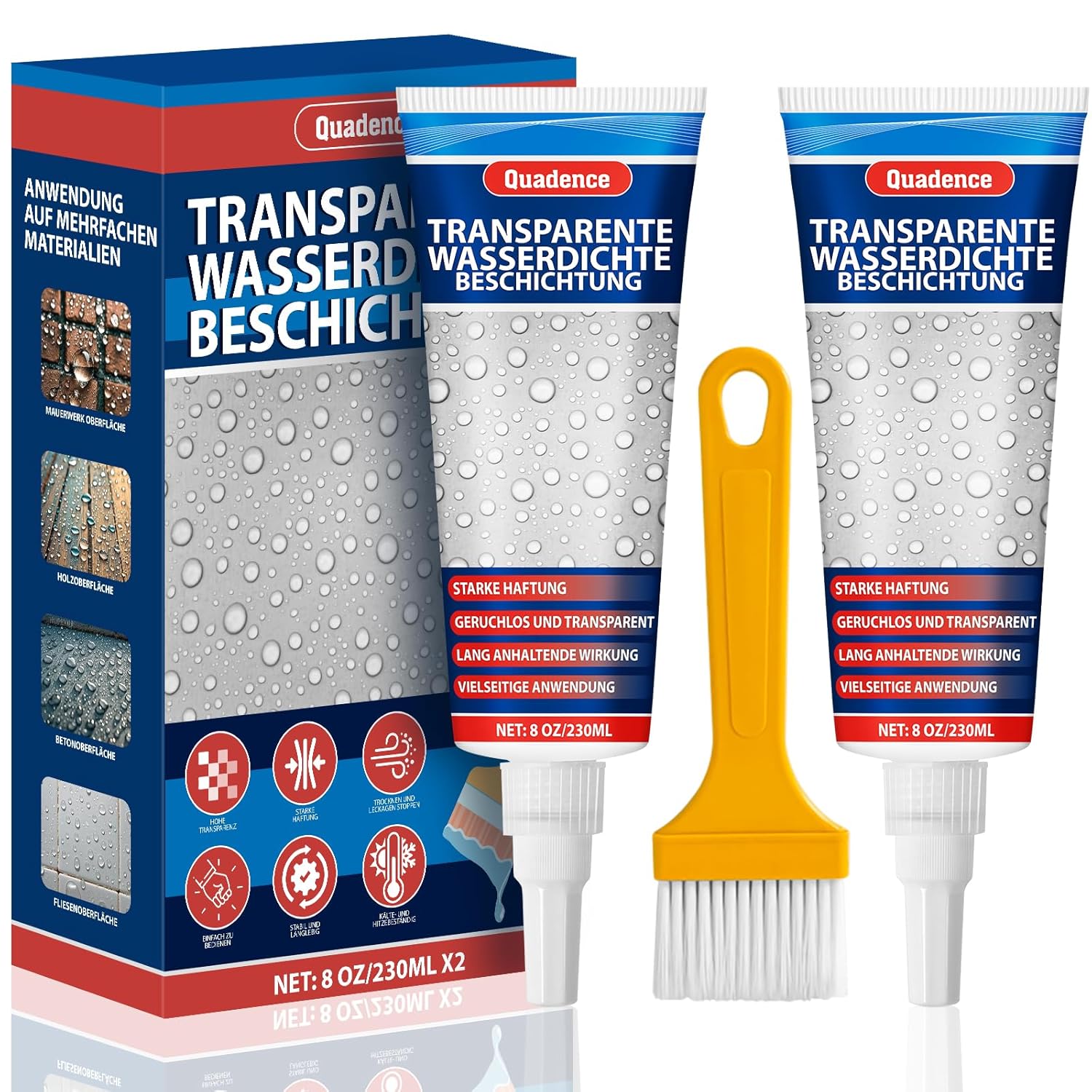 Quadence Invisible Waterproof Coating, Transparent Waterproof Agent Repairing Leak Adhesive for Roofs, Walls, Bathroom, Shower, Window Sills, Indoor & Outdoor Sealant 8 Oz 2 pack