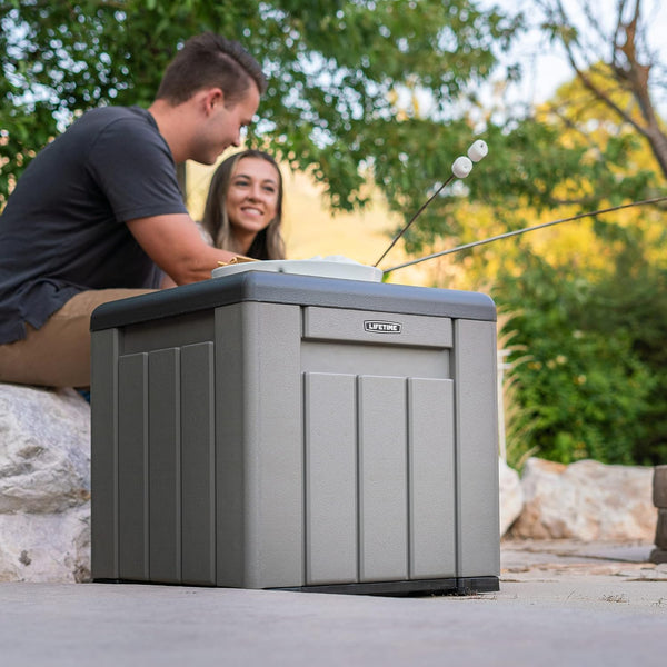 LIFETIME Outdoor Storage Box, 51 x 51 x 51 cm, 95 Litre, Square Storage Chest, UV Protection, Storage Bench, Large Toy Chest, Patio Furniture, Garden Cabinets