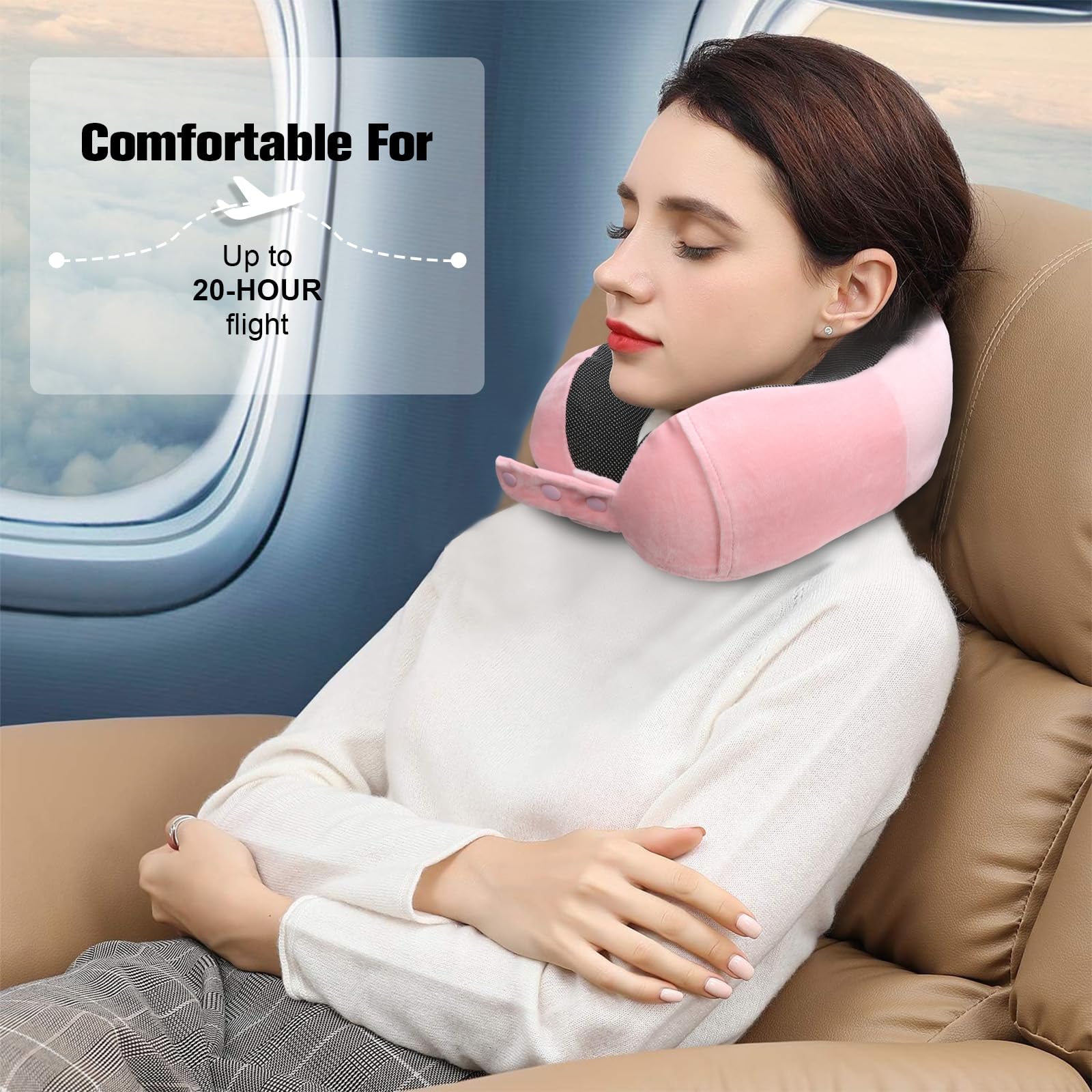 Cirorld Travel Pillow for Airplane, Neck Pillow for Travel, Memory Foam Travel Neck Pillow for Adults, Adjustable & Compact Flight Pillow, Ergonomic Neck Cushion, With Ear Plugs, Eye Mask, Carry Bag