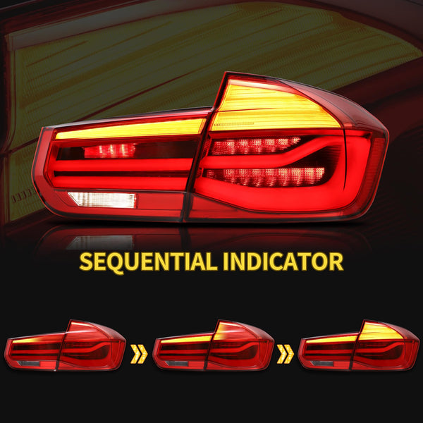 VLAND LED Rear Lights Compatible With 3-Series F30 F35 F80 M3 2013-2018 Sixth generation,Tail Lights Assembly w/Sequential Turn Indicator, 1 Set (Red)