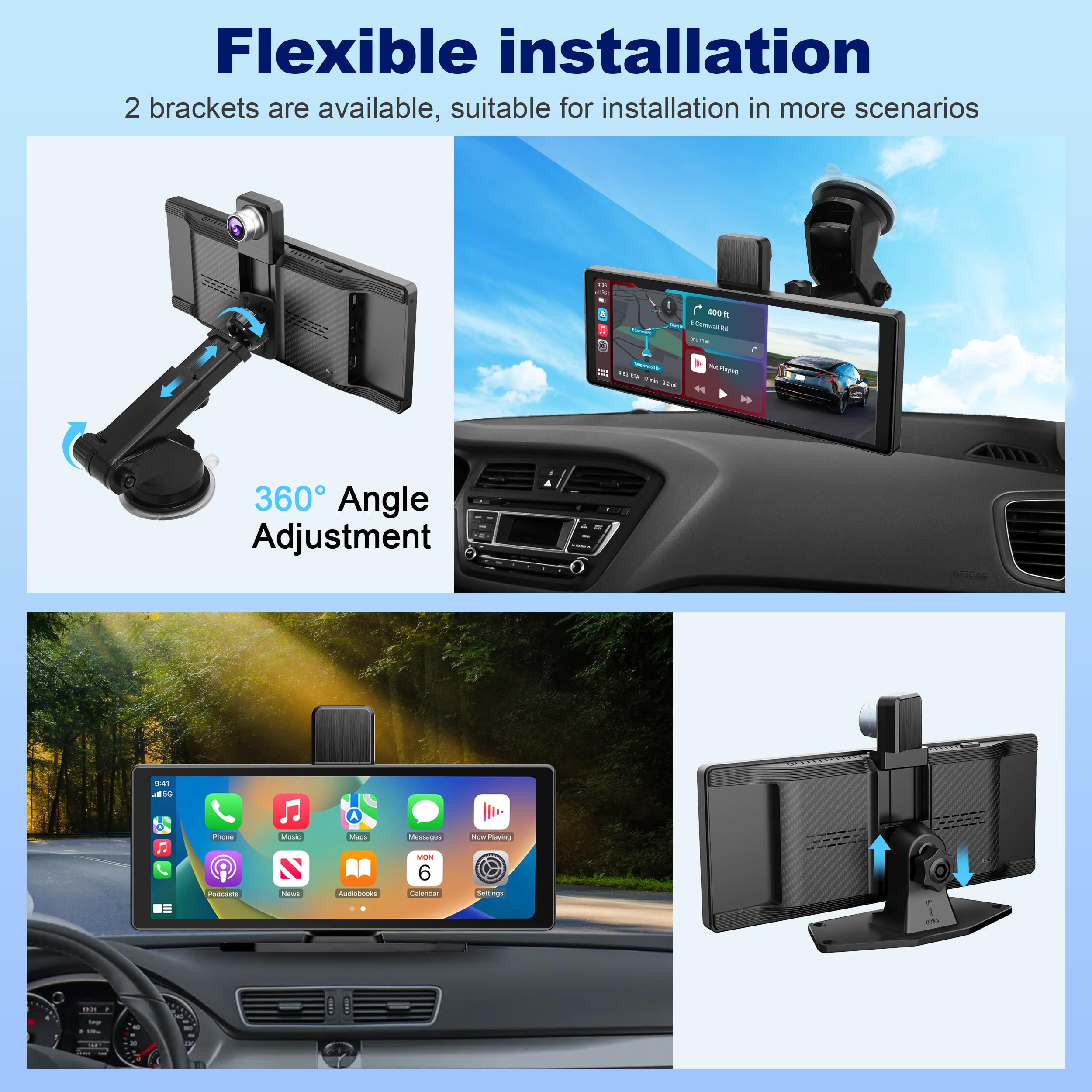 Portable Car Stereo,for Wireless Apple Carplay & Android Auto,7 Inch 1080P HD Touch Screen Radio with BT 5.0, Mirror Link Support Truck RV Dash Mount (7 inch)