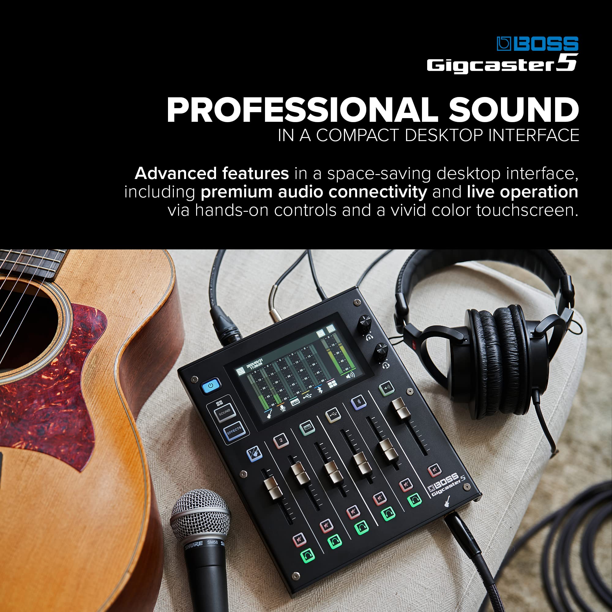 BOSS Gigcaster 8 | 8-Channel Audio Streaming Mixer with Direct Guitar/Bass Input | 4 XLR/TRS Combo Inputs | Built-In Stereo Mic | 8 SFX Pads | 20x14 USB Audio Interface | Onboard Recording | Bluetooth