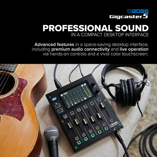 BOSS Gigcaster 8 | 8-Channel Audio Streaming Mixer with Direct Guitar/Bass Input | 4 XLR/TRS Combo Inputs | Built-In Stereo Mic | 8 SFX Pads | 20x14 USB Audio Interface | Onboard Recording | Bluetooth