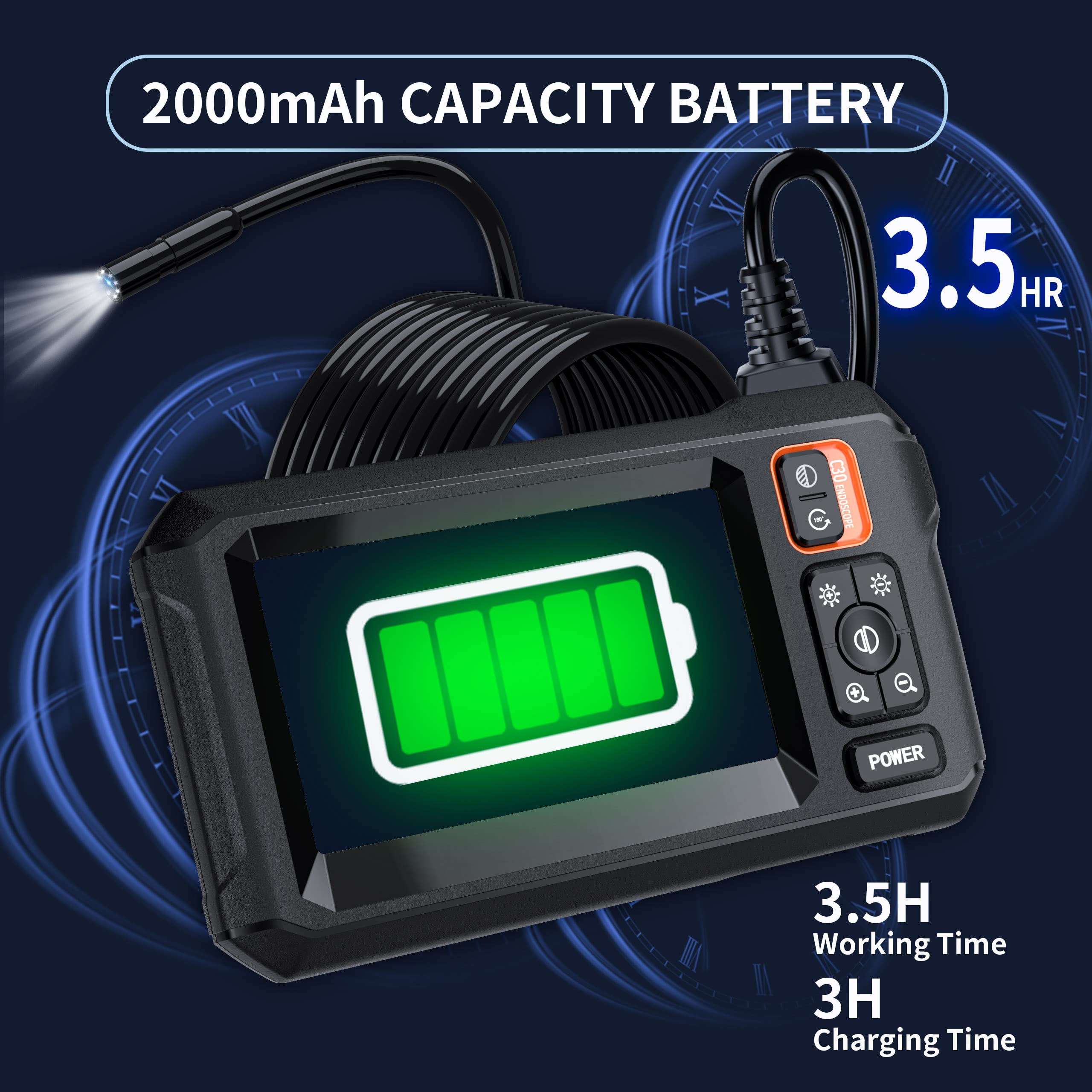 Daxiongmao Borescope, Endoscope Camera with Light, 1080P HD Inspection Camera, Borescope Camera with Light, IP67 Waterproof Camera, 16.5ft Flexible Endoscope Camera, Gadgets for Men (4.3”)