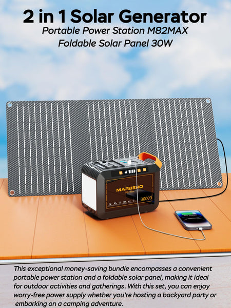 MARBERO Portable Power Station 98Wh Large Battery Pack 100W(150W Peak) Solar Generator Camping Backup with AC Plug Socket with LED Light for Outdoor Adventure RV Trip Home Blackout Emergency