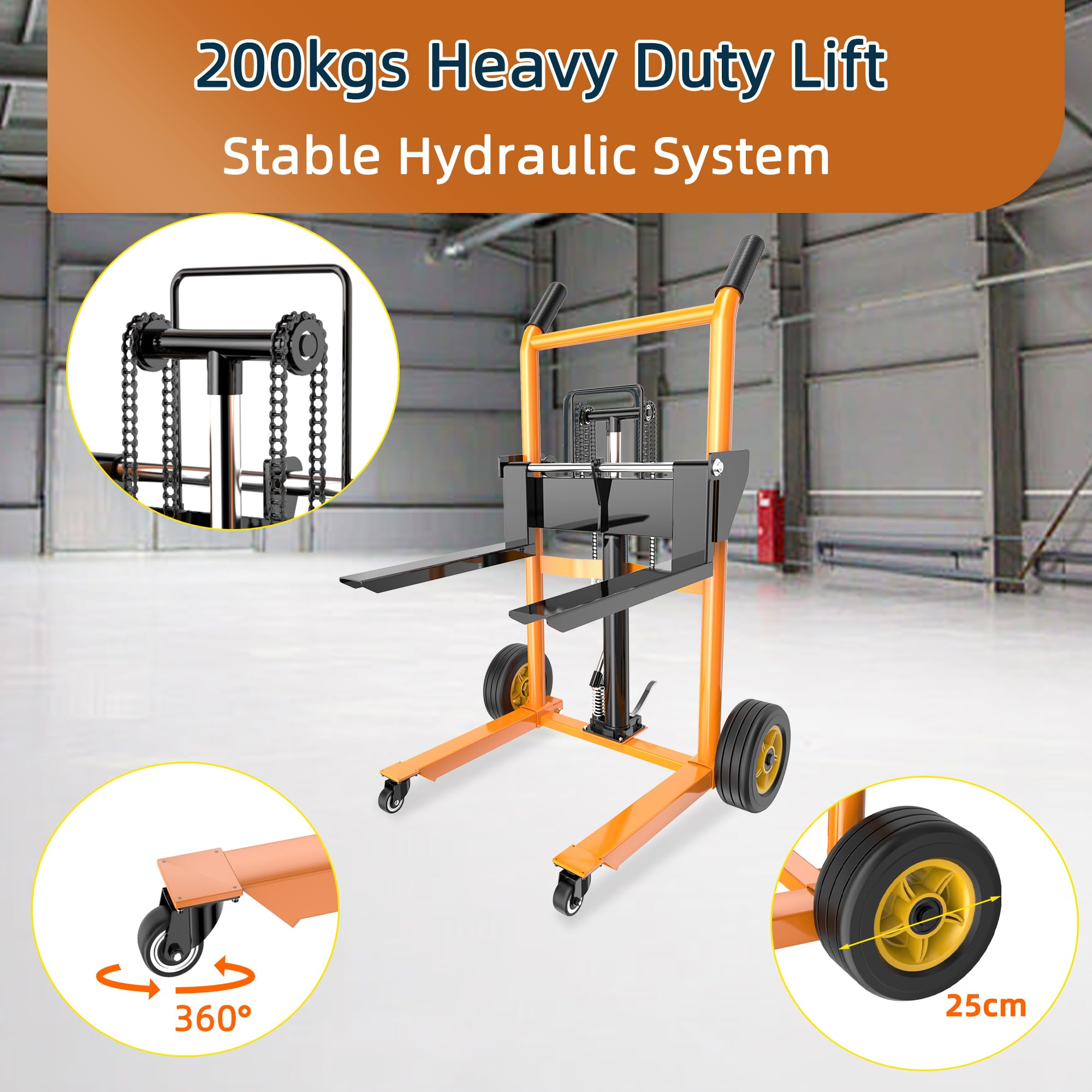 Foldable Hydraulic Material Lifting Winch Stacker with Rotating Wheels, 200 kg Pallet Stacker with 100 cm Lifting Height, Truck Dolly, Pallet Lifter Table Trolley, Steel Platform Board x 1