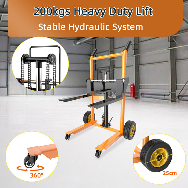 Foldable Hydraulic Material Lifting Winch Stacker with Rotating Wheels, 200 kg Pallet Stacker with 100 cm Lifting Height, Truck Dolly, Pallet Lifter Table Trolley, Steel Platform Board x 1
