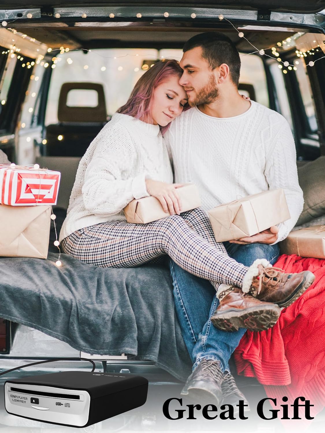 External Universal CD Player for Car - LEHWEY Portable CD Player with Extra USB Extension Cable, Plugs into Car USB Port, Laptop, TV, Mac, Computer, for Android 4.4 and Above Navigation