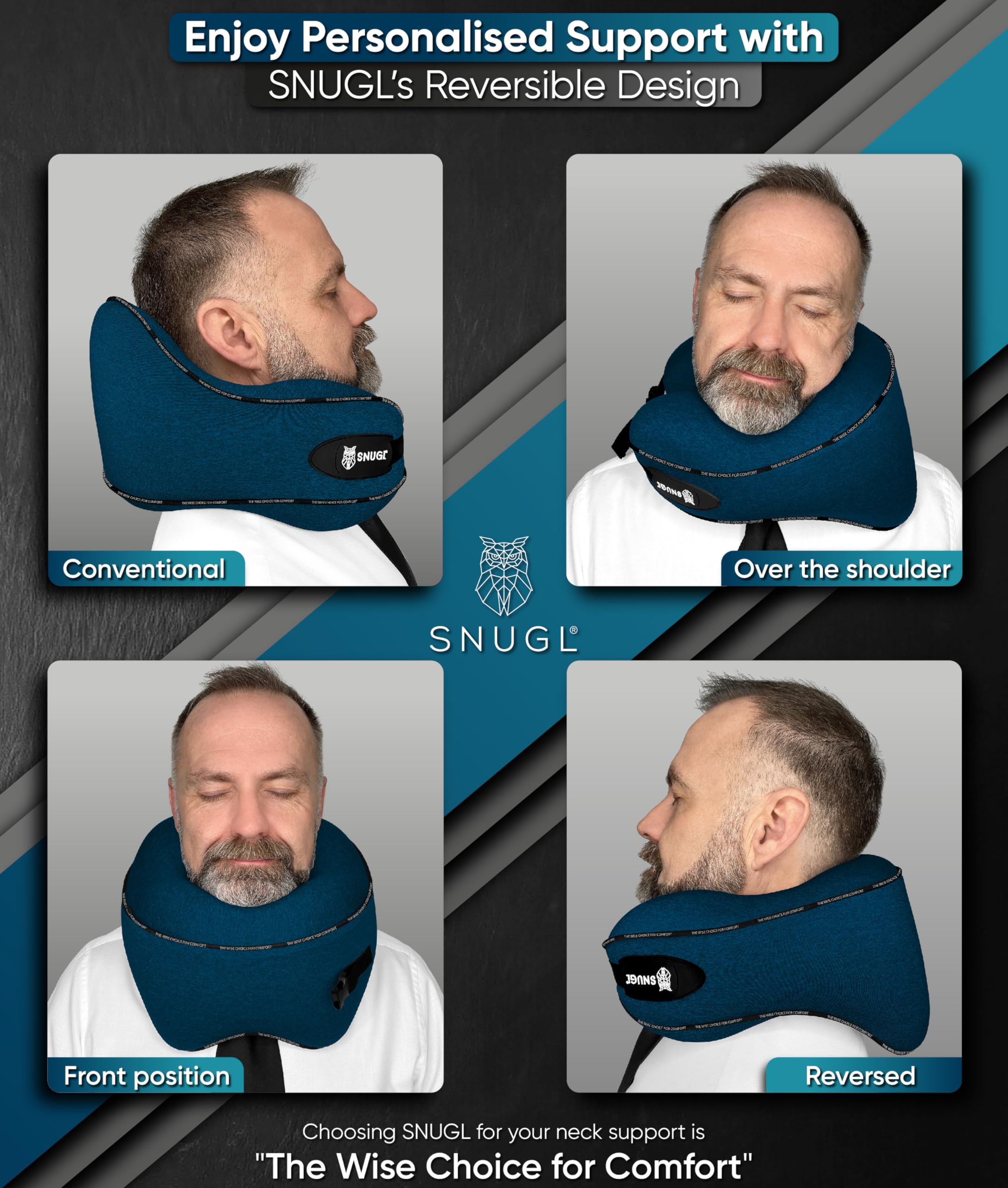 SNUGL Travel Pillow – Memory Foam Neck Pillow for Travel – Support Cushion for Airplane with Carry Bag & Clip - Holiday Essentials (Black - Adult Regular)