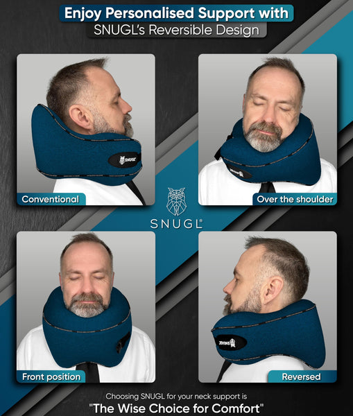 SNUGL Travel Pillow – Memory Foam Neck Pillow for Travel – Support Cushion for Airplane with Carry Bag & Clip - Holiday Essentials (Black - Adult Regular)