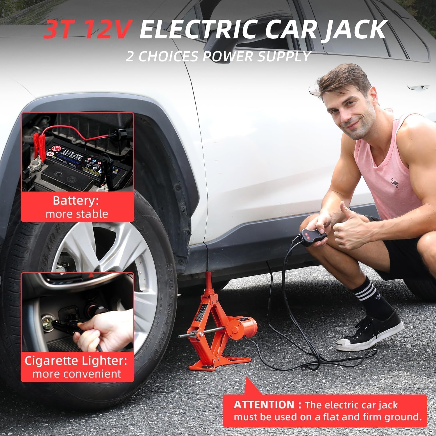 ROGTZ 12V Electric Scissor Jack – Low Profile 3 Tonne Car & Trailer Floor Jack Kit | Emergency Tyre Change & Repair Set with LED Light & Auto‑Lock | Carrying Case Yellow