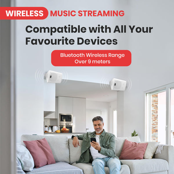 Pyle Bluetooth Speakers, Waterproof Wall-Mounted Speaker System, Indoor/Outdoor, Wireless & Passive, Heavy-Duty Weatherproof Design, Stereo Sound, for Patio, Pool, Deck, Home & Business