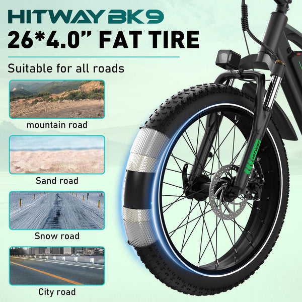 HITWAY 26" 4.0 Fat Tire Electric Bike,Electric Bicycle with 250Watt Moter 48V 15Ah Lithium Battery, 7 Speed Gear E Mountain Bike，range 70-150km