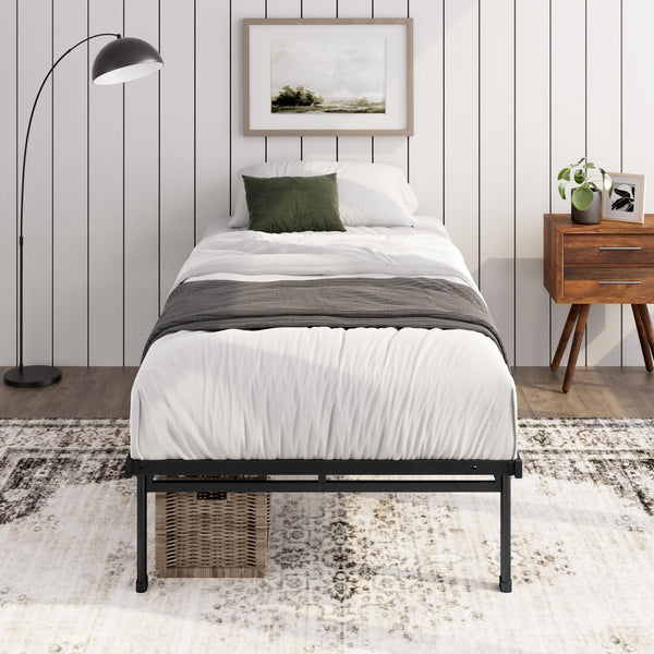 ZINUS Justin Double Bed frame - Bed 135x190 cm - 36cm Height - Metal bed frame with Underbed storage and steel slat support - Black