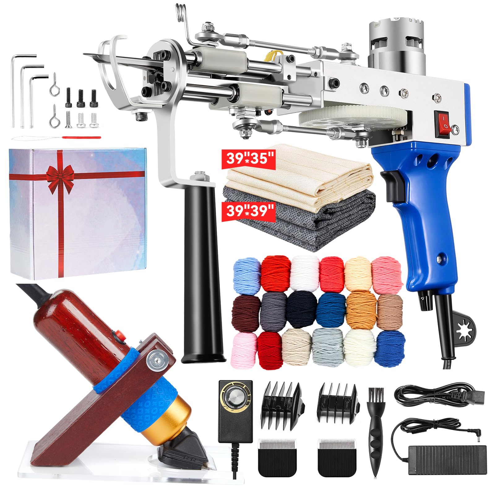 BESGEER Rug Tufting Gun Starter Kit with Carpet Trimmer - 2 in 1 Cut & Loop Pile Tuft Gun - Easy-to-Use Rug Making Kit for Adults - Carpet Maker Machine for Beginner
