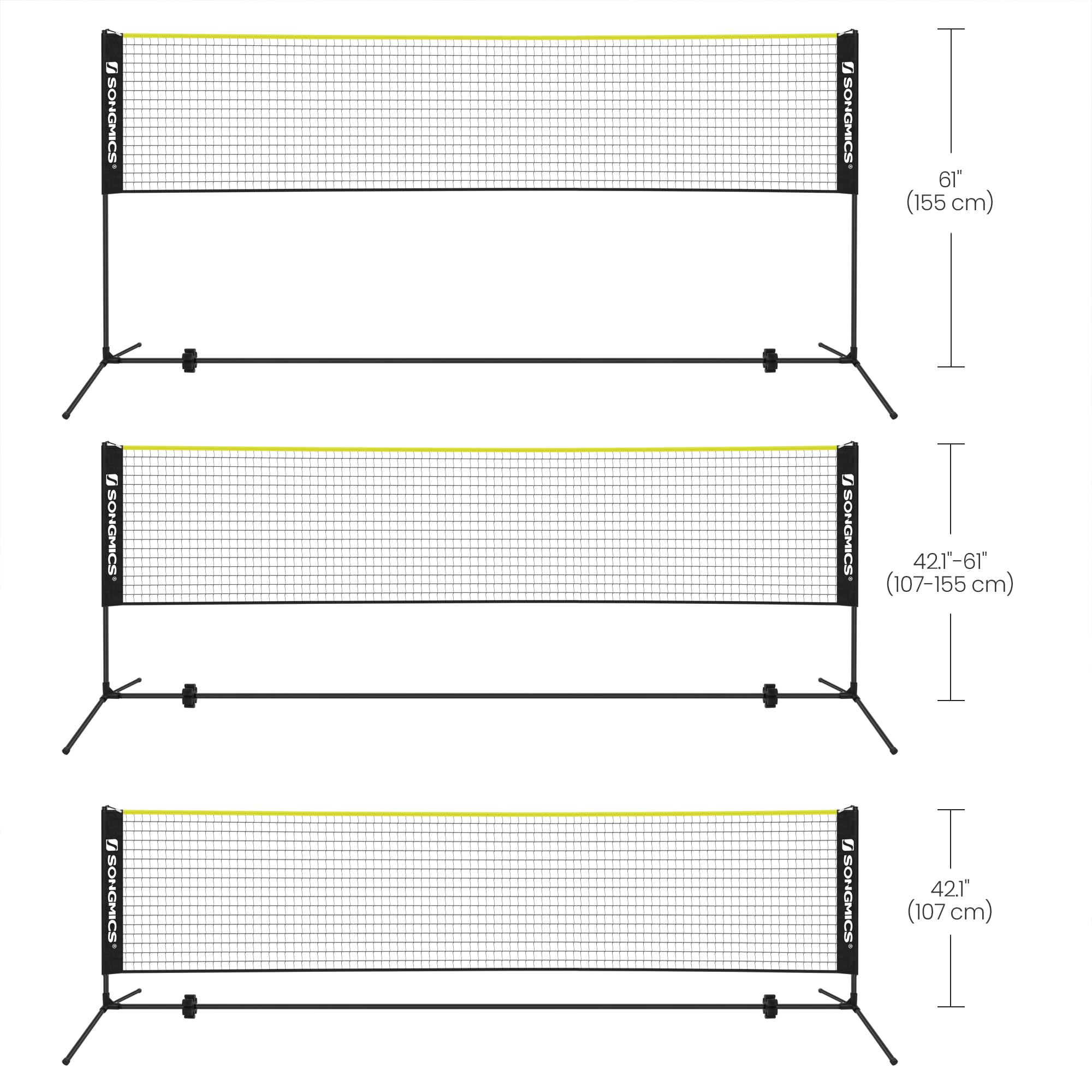 SONGMICS 3 m Badminton Net, Volleyball Net, Adjustable Poles Height, Portable Set for Tennis
